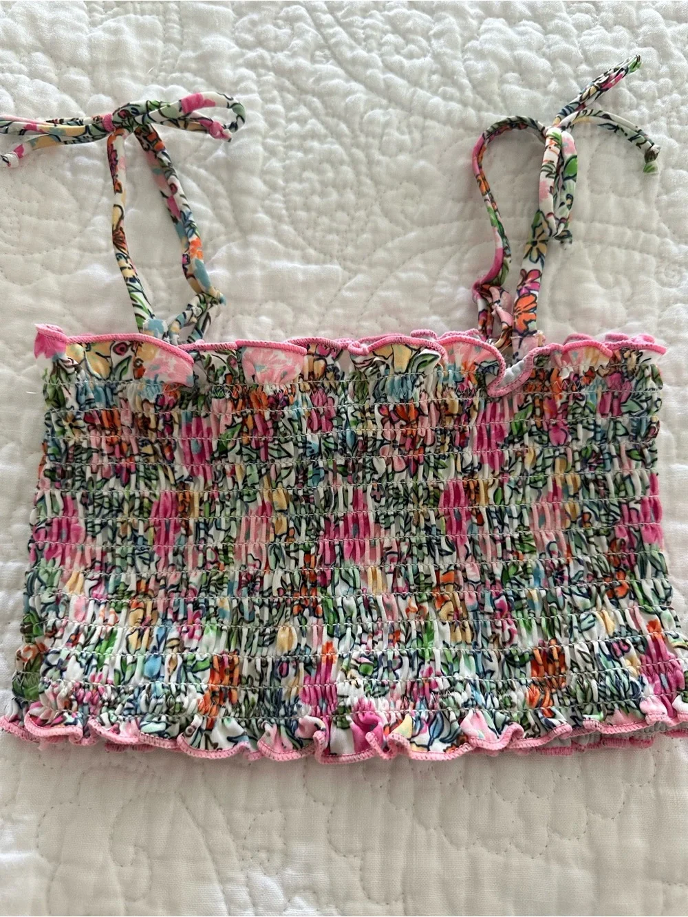 Shade Critters Smocked Floral Bikini Set in Pink & Green size 7